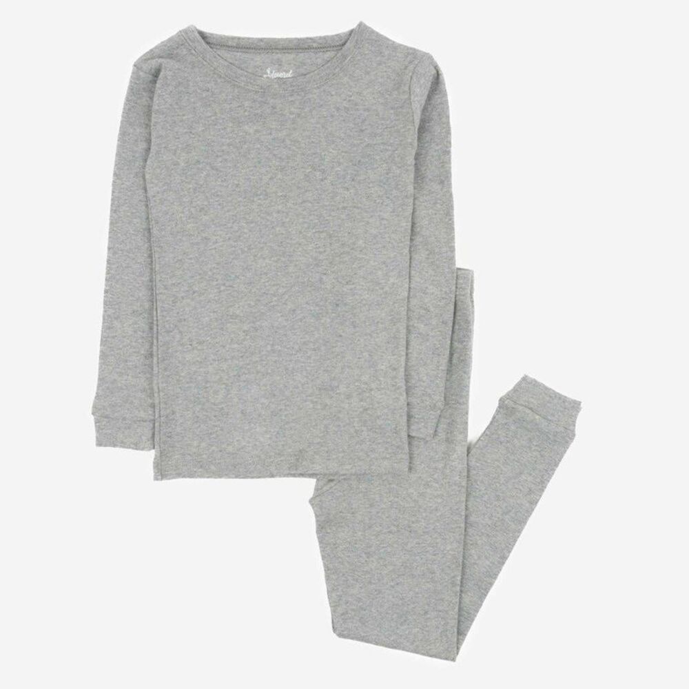 Leveret Kids Two Piece Cotton Pajamas Solid Light Gray 8